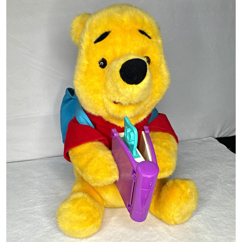 Vintage Disney Winnie the Pooh Plush w/ Blue Backpack & Purple Book. Tested.